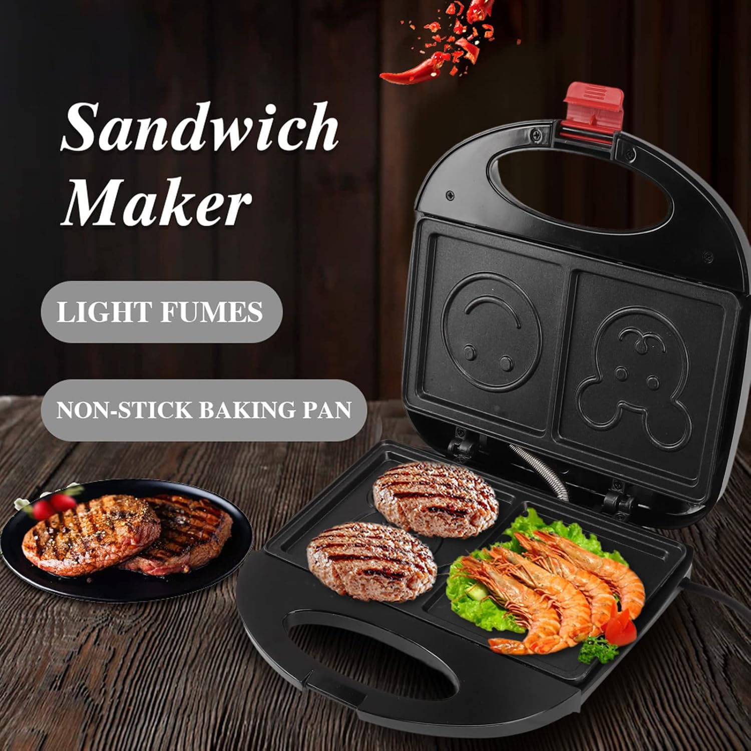 Double Sided Heating 750w Electric Sandwich Maker (1 Pc) Double Sided Heating 750w Electric Sandwich Maker (1 Pc)